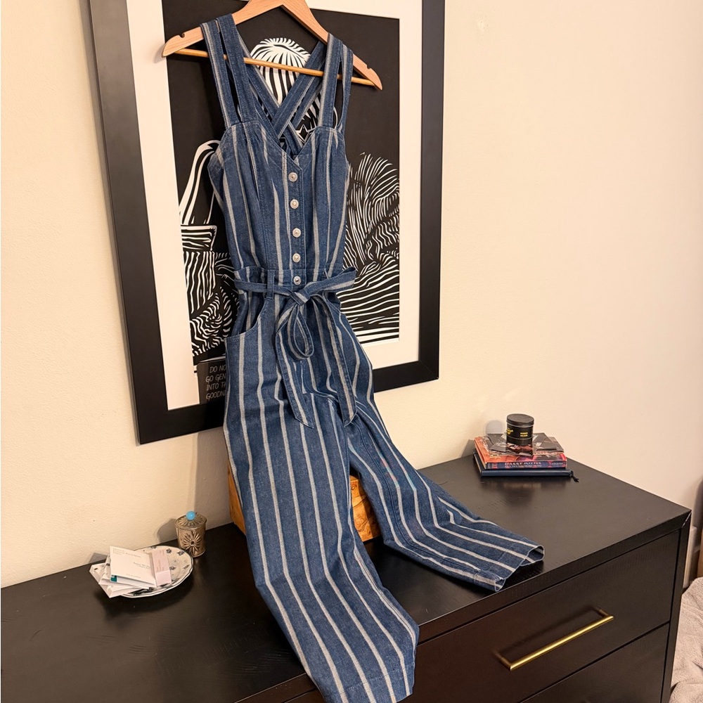 7 For All Mankind Denim Striped Jumpsuit
